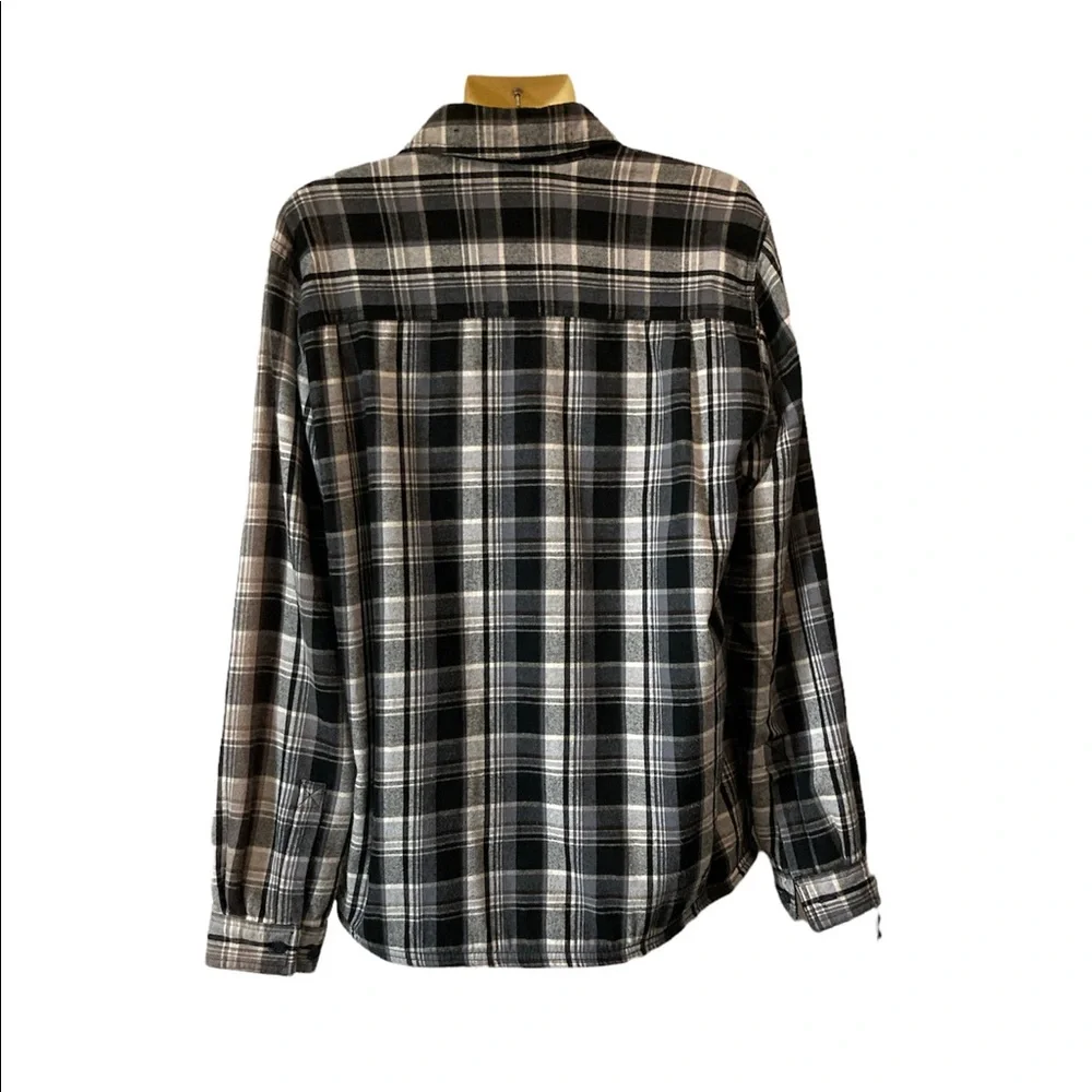 Boston Traders Utility Jacket Fleece Flannel Outerwear Plaid Black White Medium